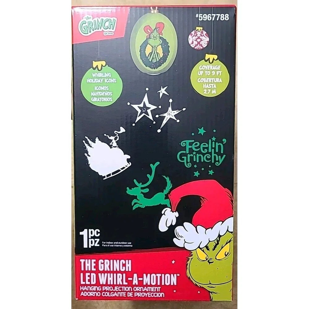 Gemmy* The Grinch Lightshow Projection LED Whirl-A-Motion Hanging Ornament